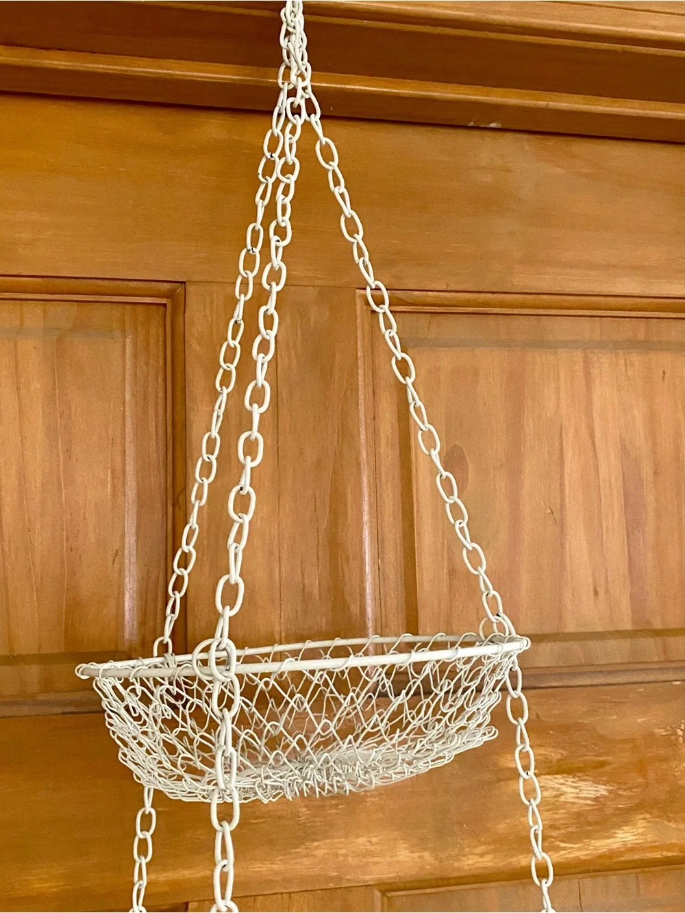 Vintage 3 Tier Wire Hanging Fruit Basket Collapsible Kitchen Storage OFF WHITE